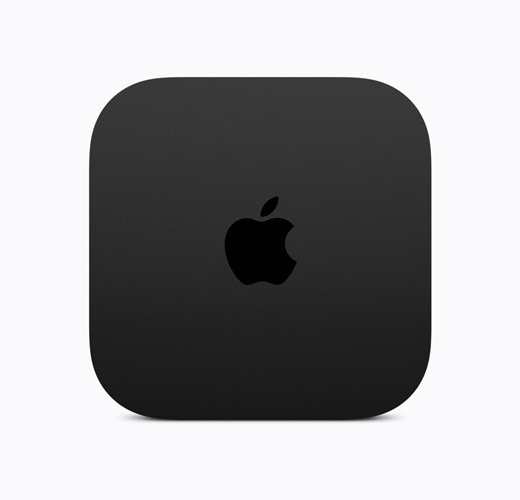 Apple TV 4K, zwarte kleur, bovenkant van de buitenkant, glanzend zwart Apple TV-logo
