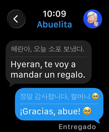 Traducción en Vivo cambia el idioma del mensaje a español
