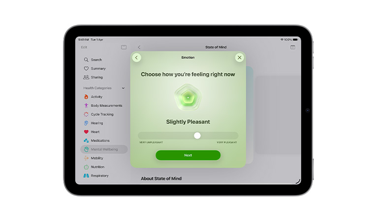 A person goes through a guided mediation in the Mindfulness app