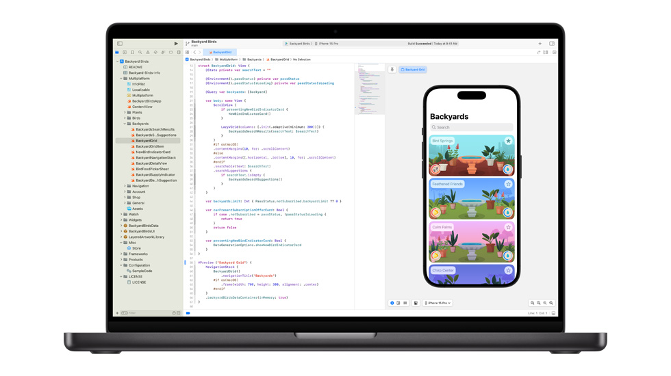 Açık bir Mac. Swift adlı bir Apple kod düzenleyici uygulaması gösteriliyor.