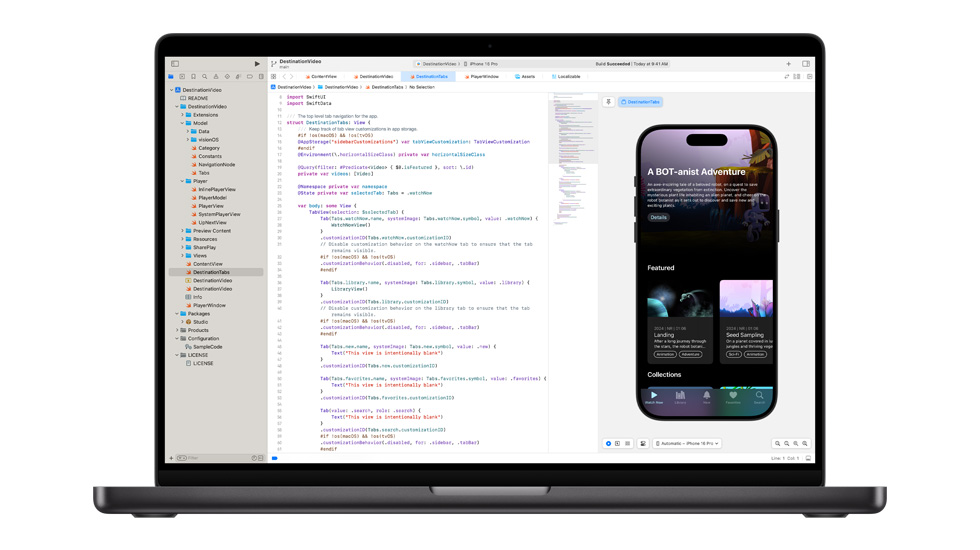 Un Mac aperto. Un’app di editor di codice Apple chiamata Swift.