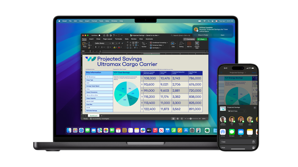 A Mac and an iPhone displaying an Excel document.