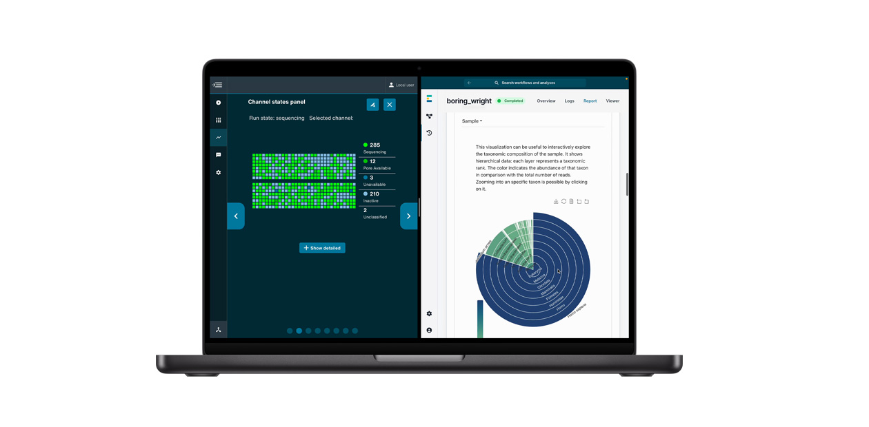 Oxford NanoporeのDNAシーケンシングアプリが表示されているMacBook