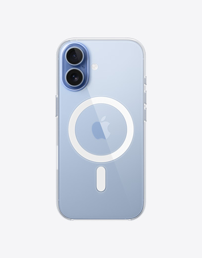 iPhone 17, arkadan dış görünüm, MagSafe özellikli Şeffaf kılıf, sol üst köşede Fusion kamera sistemi