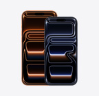 코스믹 오렌지 색상 iPhone 17 Pro Max 앞면, 딥 블루 색상 iPhone 17 Pro 앞면