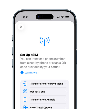 iPhone Air, sedd framifrån, funktionen Lägg till mobiltjänst används