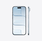 Gök Mavisi iPhone Air’in önden dış görünümü, tepede ortalanmış Dynamic Island, yandan dış görünüm, çok ince profil, Yan düğme, Kamera Denetimi düğmesi