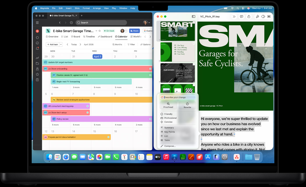 Screen of MacBook Pro showing Asana and Keynote
